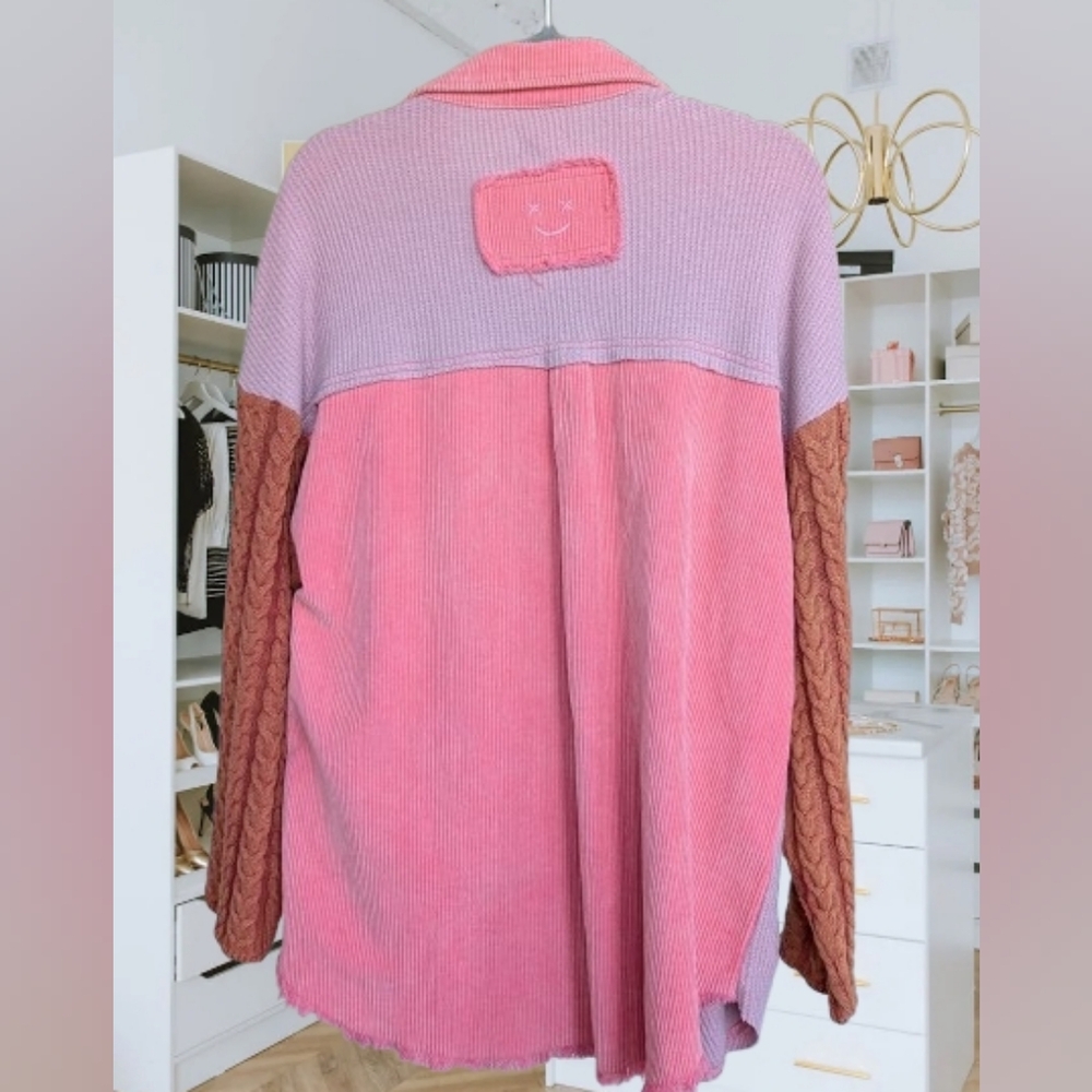 Pol Corduroy Shacket Women Small Oversized Cable Knit Sleeve Boho Music Festival - Picture 4 of 9